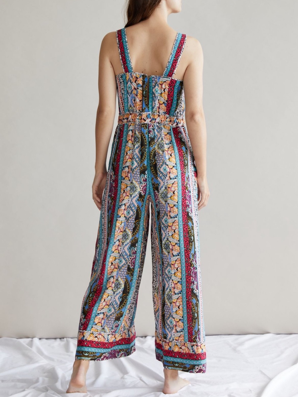 ANTHROPOLOGIE CALAIS JUMPSUIT NOVELTY PRINT BOHEMIAN WIDE LEG SZ XS - Picture 2 of 15